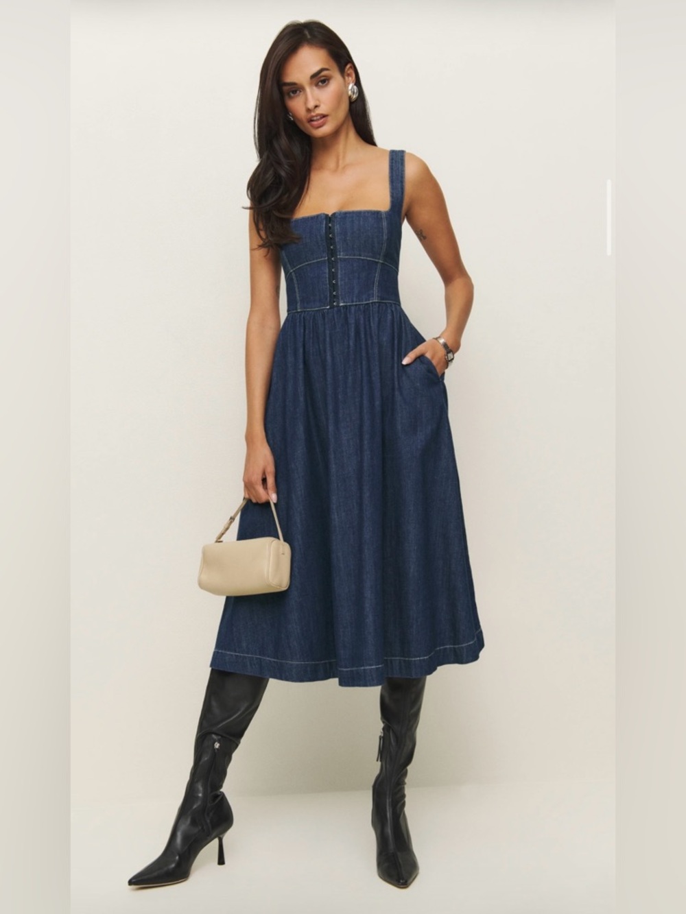 Reformation Tagliatelle Denim Midi Dress